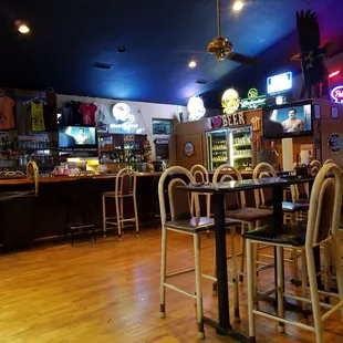 a bar with a lot of stools