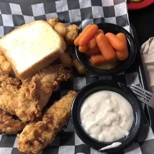 Chicken Strip Dinner w/ Tots and Brown Sugar Carrots