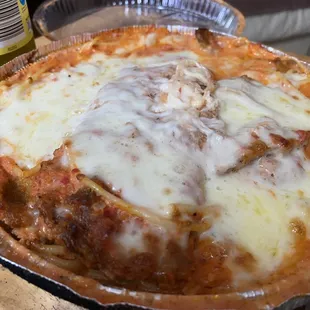 Eggplant Parm loaded with layers of eggplant and they are generous always with the cheese. A meal for 4 easily.