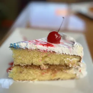 a piece of cake with a cherry on top