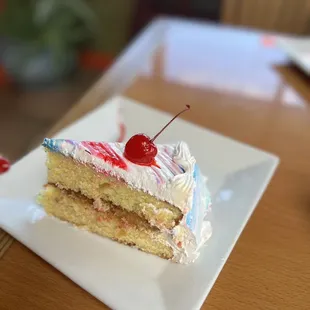 a piece of cake on a plate