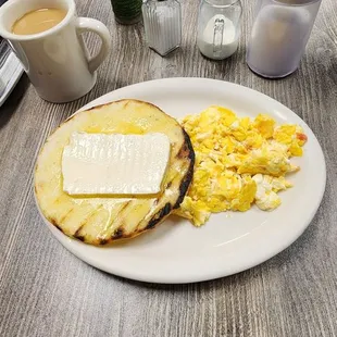 Arepa with scrambled eggs