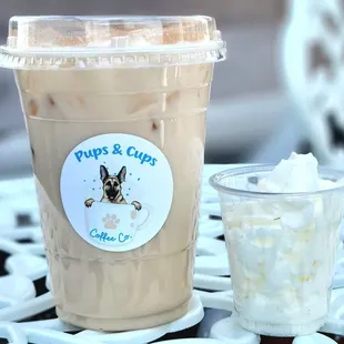 Delicious Chai Tea Latte ($5.39) and a complimentary Pup Cup for our little pupper.
