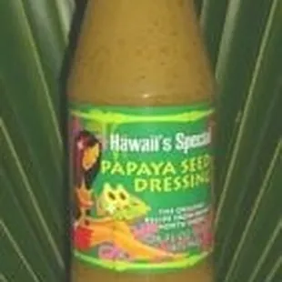 a bottle of papaya seed dressing