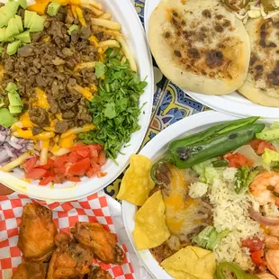 three plates of food