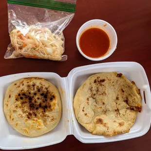 2 pupusas ($3.50 each), come with sauce and coleslaw. Pretty filling :)