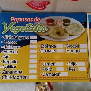 Never seen this many Vegetarian options for Pupusas... or the Shrimp, Chicken, and Ham options.