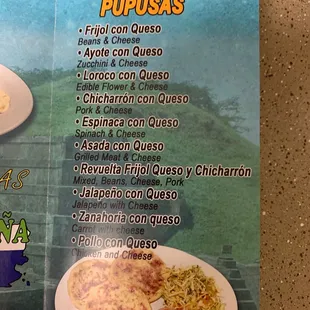 Pupusa Menu
