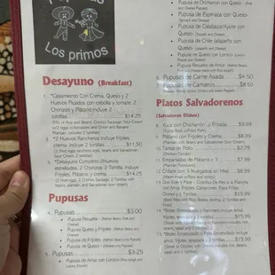 Menu and some dishes