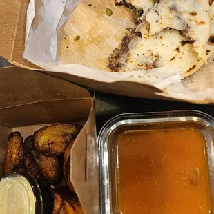 Vegan pupusa with a side of fried plantains