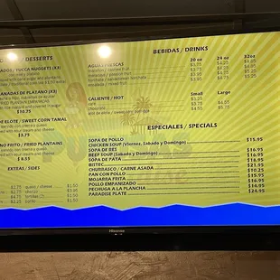 Updated dessert/drink/specials menu