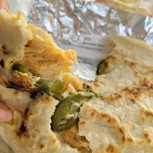 Crazy Pupusa (chicken, cheese, jalapeno, spinach)
