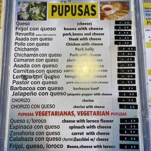 Menu as of July 2022