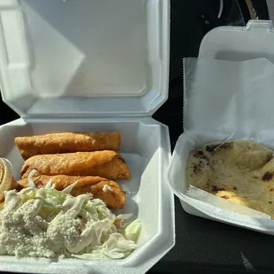 Tacos dorado and pupusa