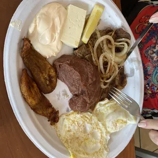 Steak and onion and egg