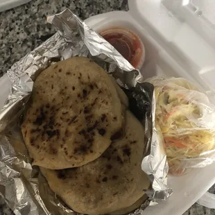 Pupusas packed for takeout