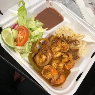 a take out container of food