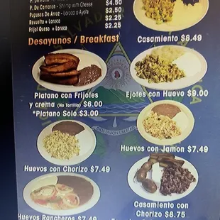 the menu for the restaurant