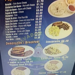 the menu for the restaurant