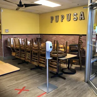 Dining area, temporarily closed but well-marked for COVID service