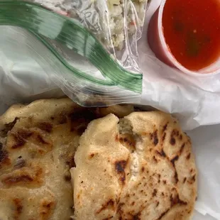 Cheese Pupusa &amp; steak pupusa take out
