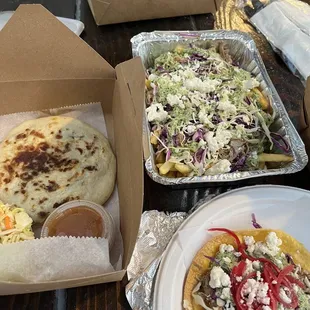 Pork Pupusa , frito combo , tacos