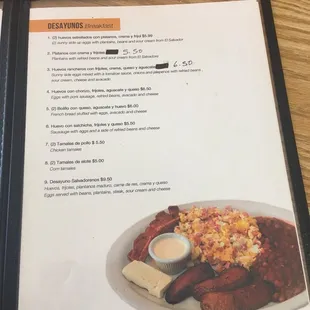 a menu for breakfast