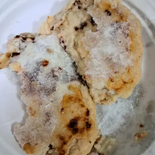 Cheese pupusas to go. The hot pupusa fused grease  with the thin, cheap paper plate, so I had to throw them away. Do not order to go!