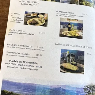 the menu for the restaurant