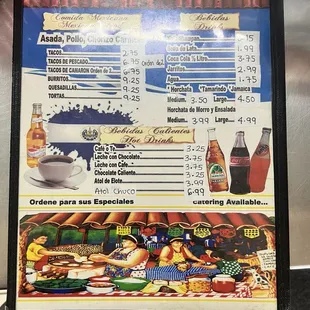 Menu with pricing