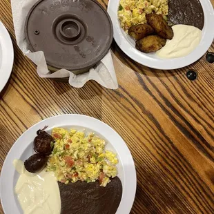 three plates of food