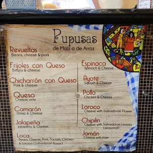 Pupusas menu