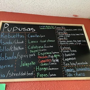 Pupusas menu