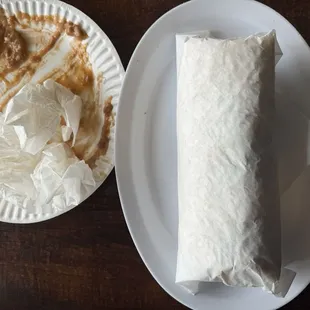 Carne Asada Burrito and chips and beans