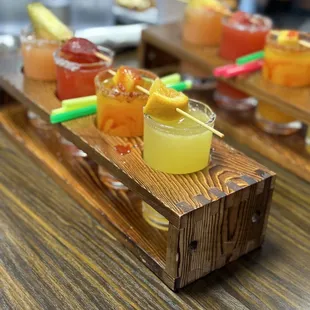 margarita flight (house margarita, strawberry, guayaba and mango-rita con chamoy margarita)