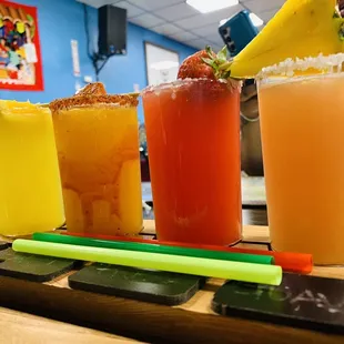 Margarita flight. Casa, mango, fresa and guava