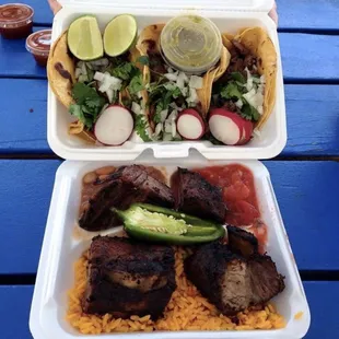 Beef rib platter ..  order of 3 steak tacos