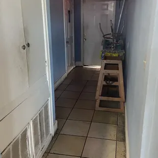 Bathrooms are down here