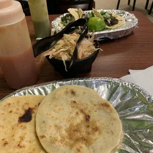 Pupusas and Tacos de Carne Asada