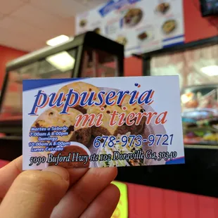 Business card and info. Business hours.