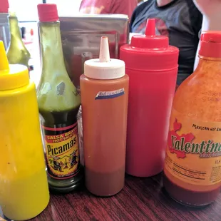 Sauce selection. Various green and red salsas.