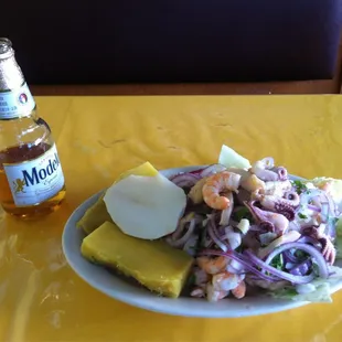 Ceviche Mixto and a Modelo Especial