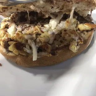 Torta with chicken, cheese, and refried beans