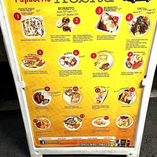 the menu for the restaurant