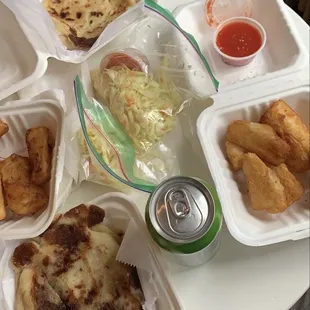 Yuca fries, pupusas