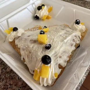 a piece of cake in a styrofoam container
