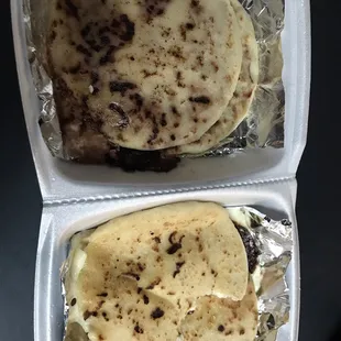 Cheese pupusas and bean and cheese pupusas