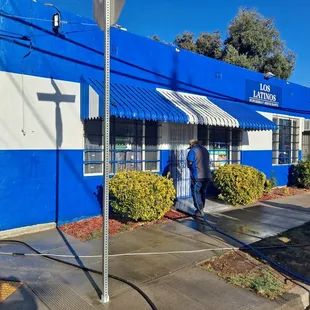  blue and white building