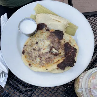 ##5. Two Pupusas and Steamed Corn Tamale and Sour Cream Lunch Special