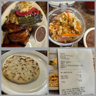 #6. One Pupusa, Sour Cream, and Chicken Tamale Lunch Special